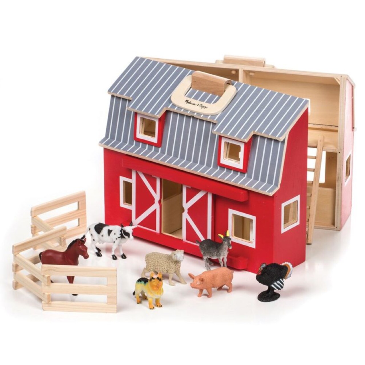 Melissa & Doug Fold and Go Wooden Barn With 7 Animal Play Figures